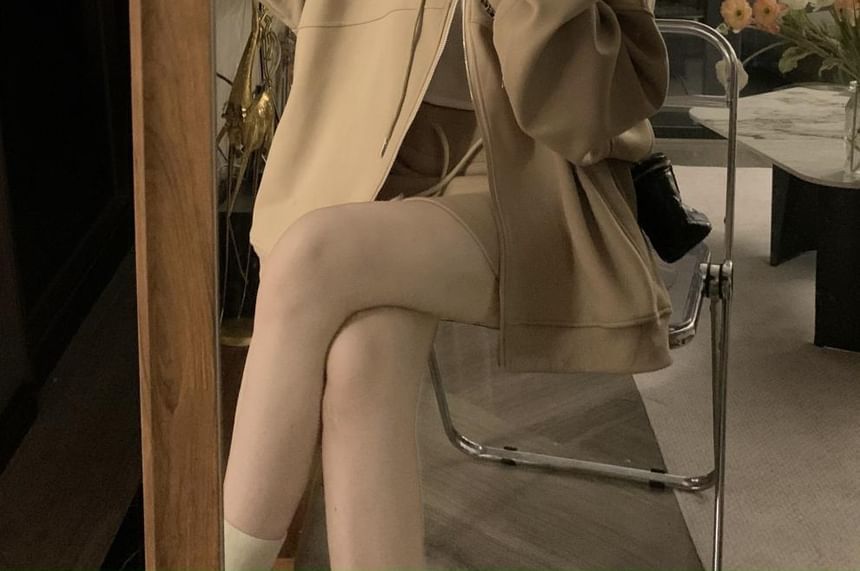 Hanji - Effen oversized hoodie met rits / mini-kokerrok met trekkoord in de taille