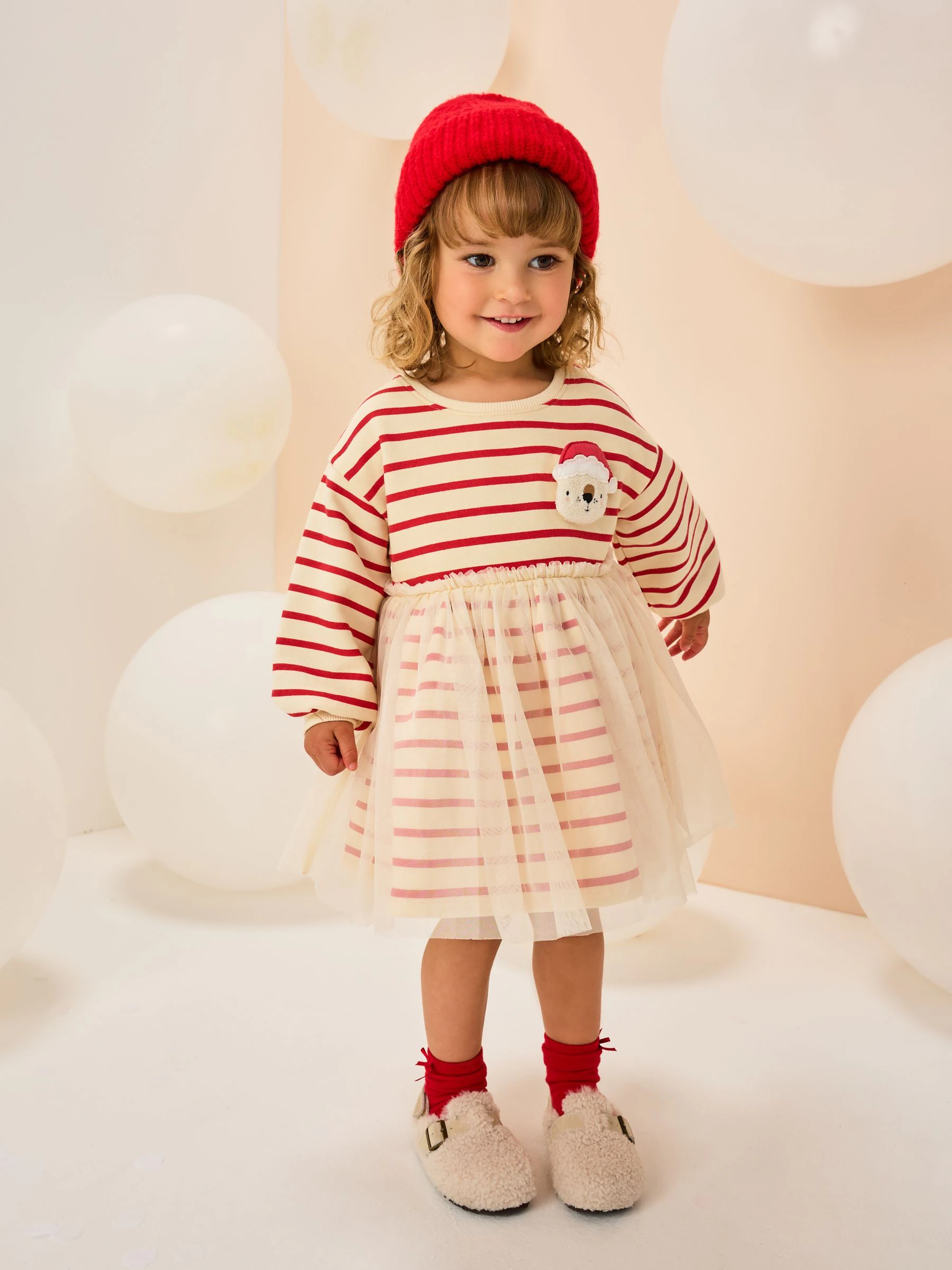 Kerstbeer - Feestjurk van mesh-sweatstof (3mnd-7jr)