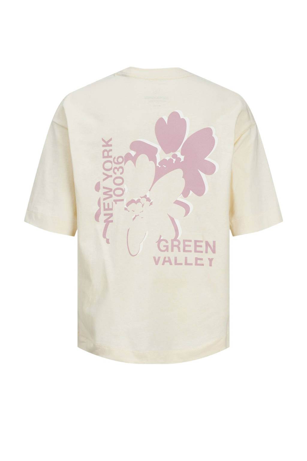JACK & JONES T-shirt JORFARO met backprint ecru/roze