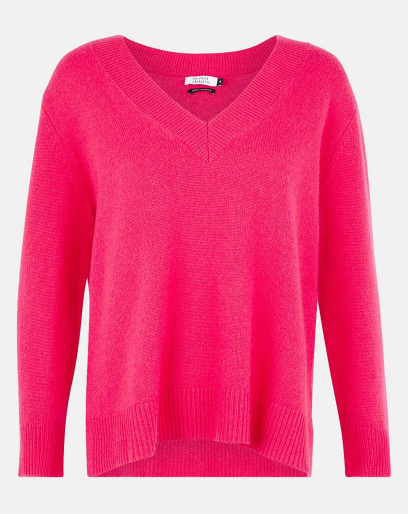 Galeries Lafayette Pull 100% Cachemire Zoé col V profond rose