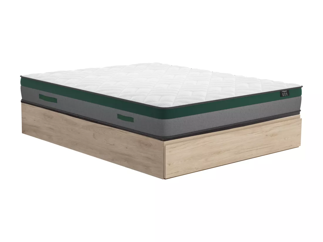 Ensemble 160 x 200 cm sommier coffre avec tiroir naturel clair + matelas ressorts ensachés ép.22cm - PRESTIGE de YSMÉE
