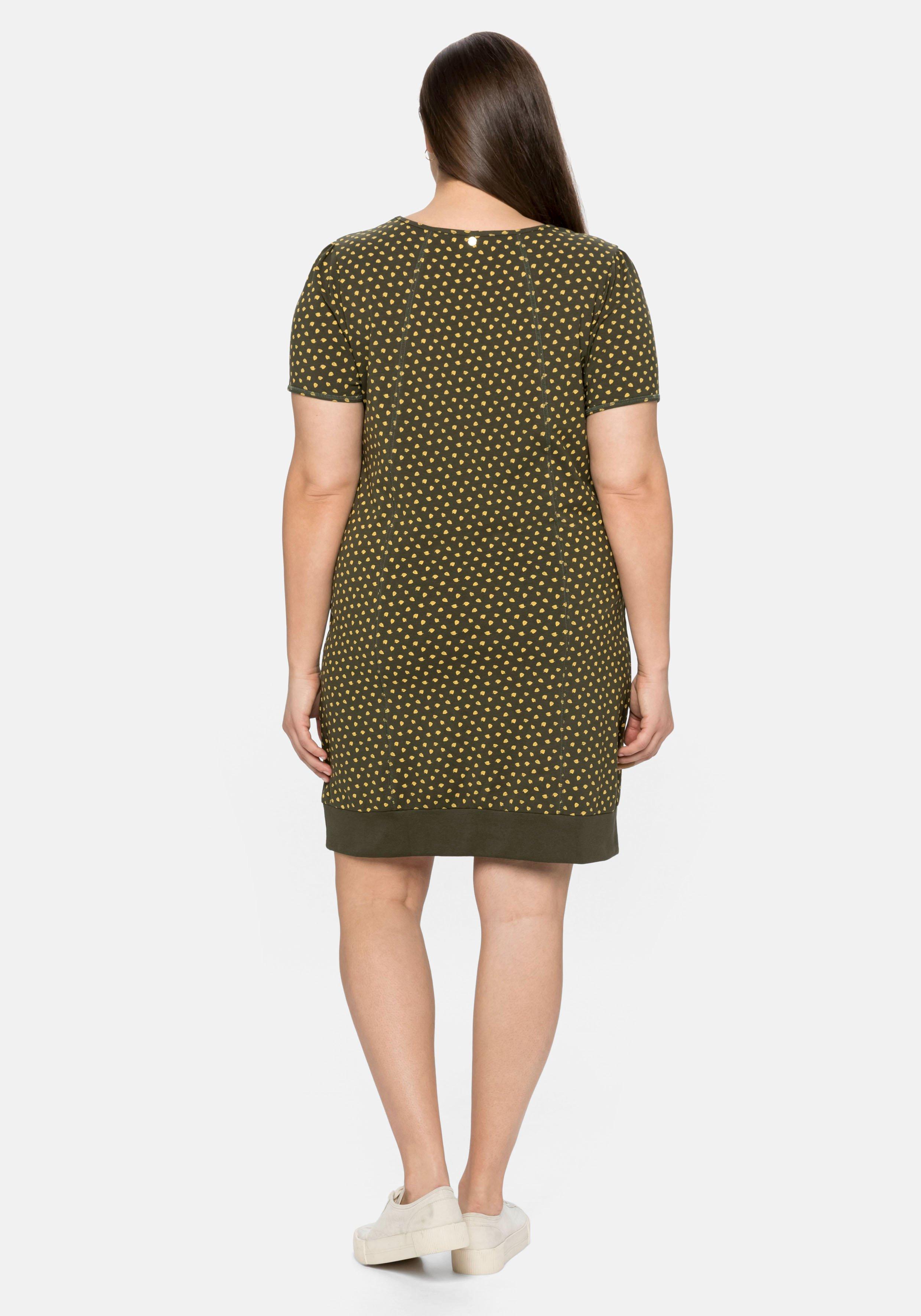 Jerseykleid mit Alloverdruck und Rippbund am Saum