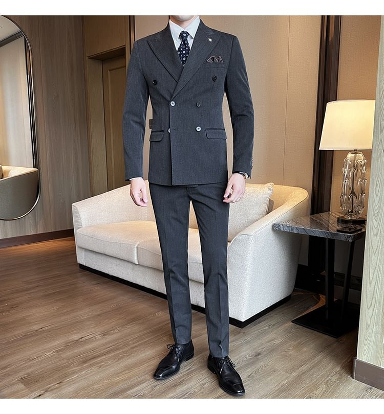 Blueforce - Set: Effen dubbelrijs blazer + pantalon