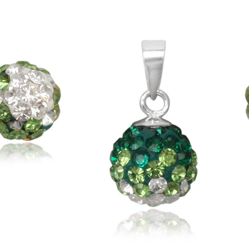 Parure Pendentif et Boucles d'Oreilles Cristal Vert et Argent 925