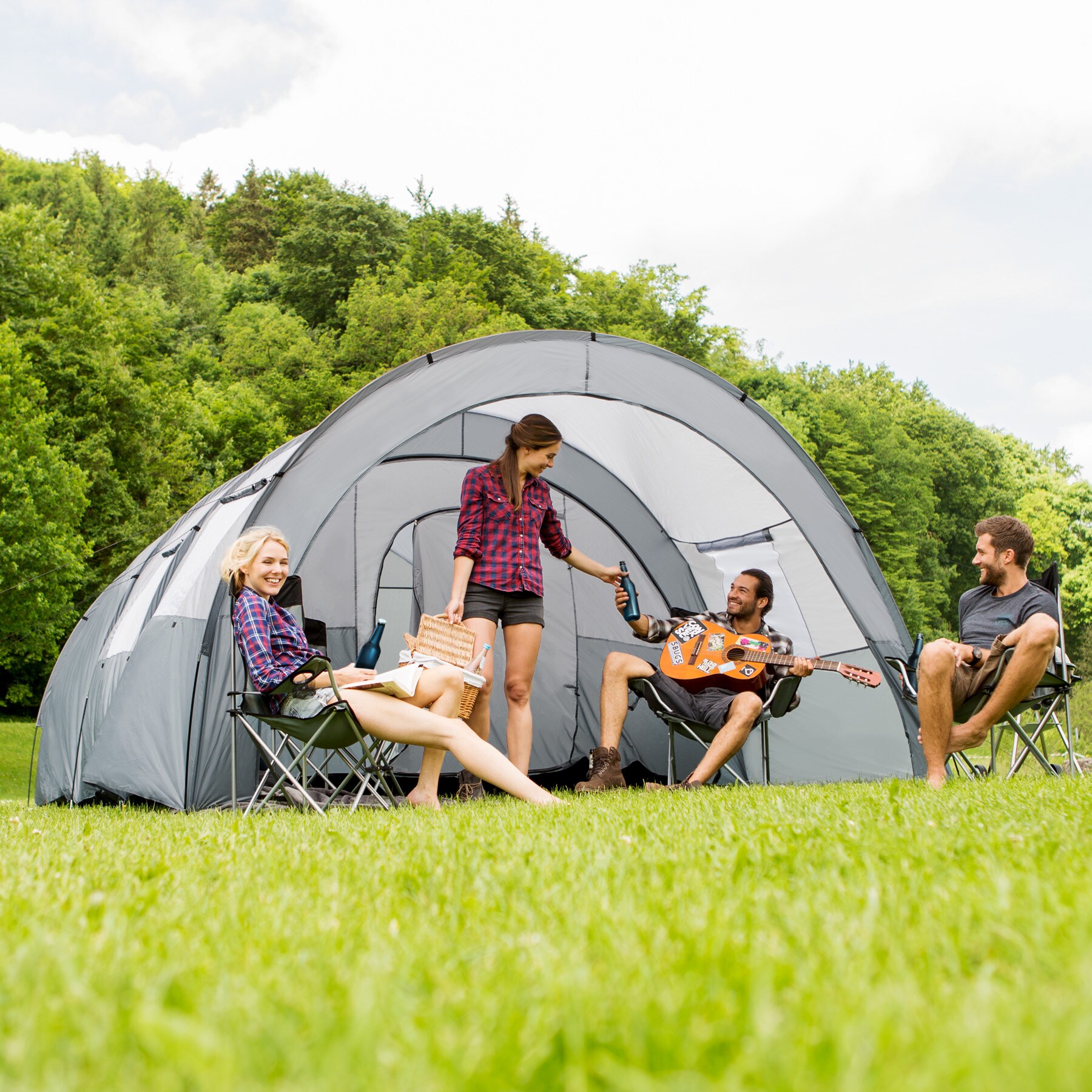 tectake® Tunnelzelt, für 6 Personen, 4 Fenster mit Moskitonetzen, 350 x 480 x 195 cm