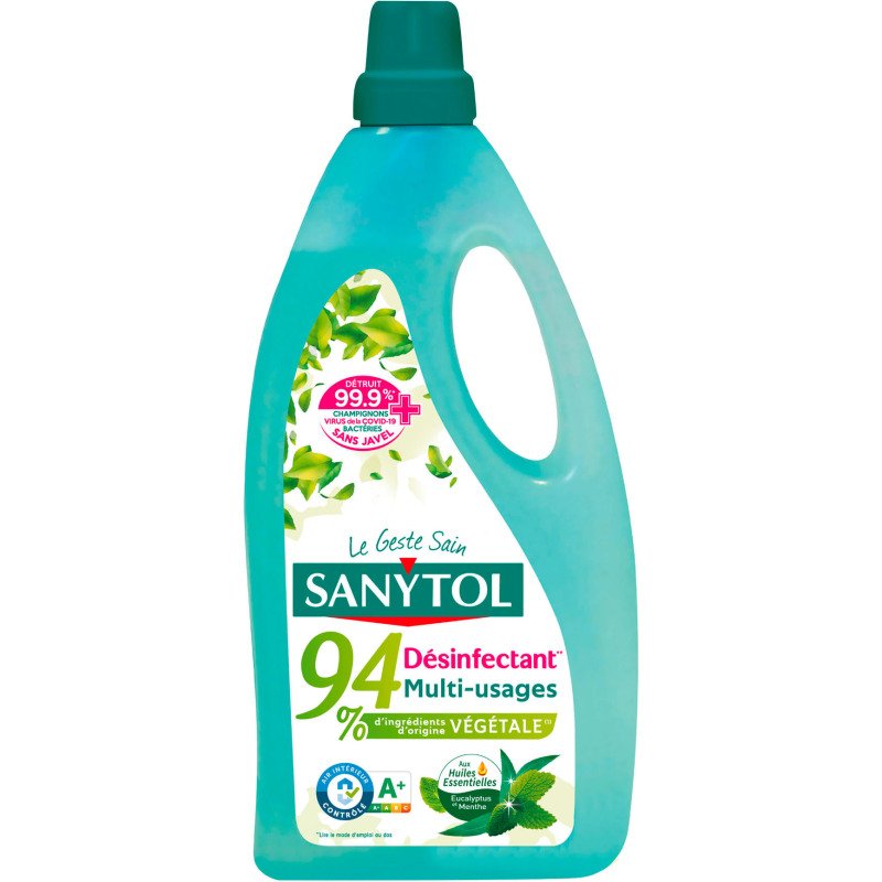 Désinfectant nettoyant multi-usages Sanytol eucalyptus et menthe 94 % végétal - Flacon 1 L