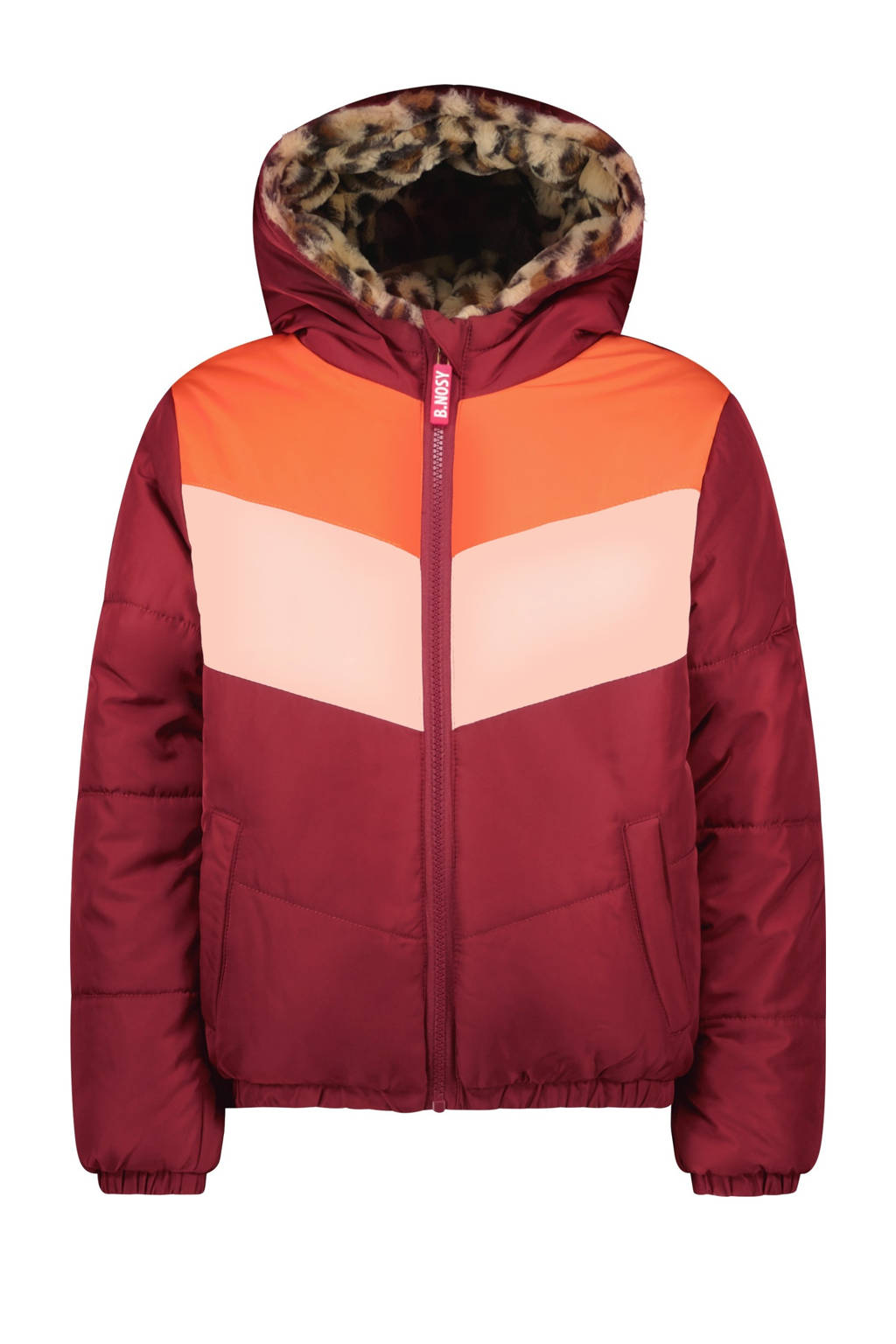 B.Nosy reversible gewatteerde winterjas Jamie met panterprint warmrood/oranje/bruin