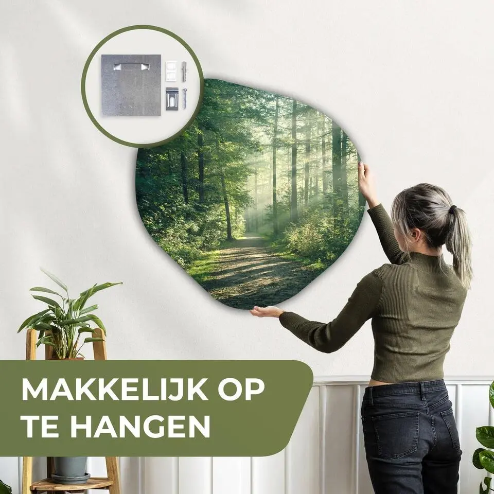 MuchoWow Wand decoratie 90x90cm Bos Pad Zon Bomen Groen