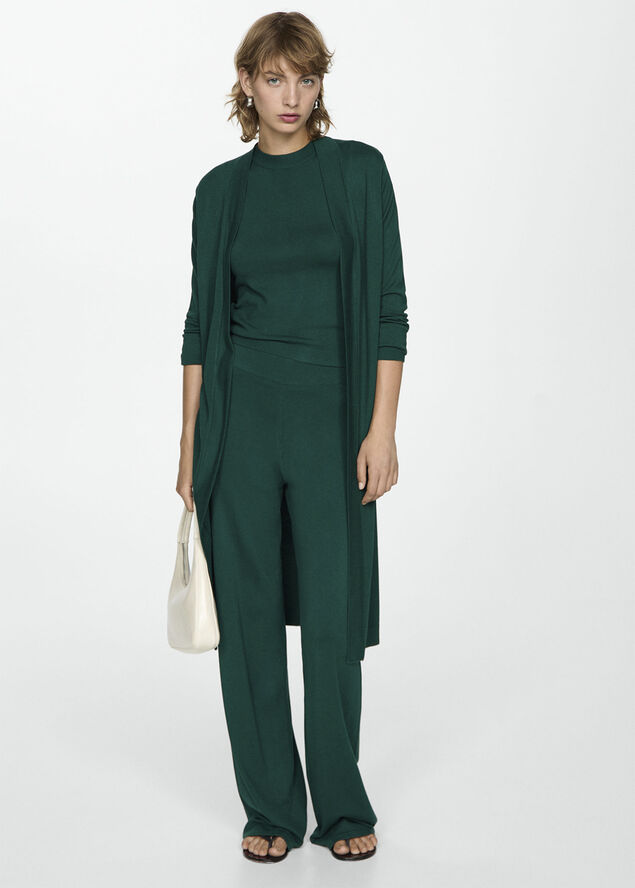 MANGO Knitted wideleg trousers Dark green