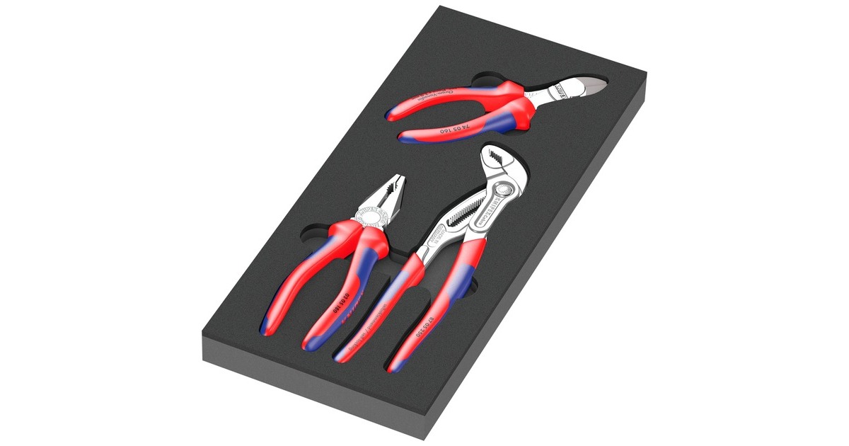Wera9780 Schuimrubberen inzetstuk met KNIPEX tangen Set 1, 3‑delig tangenset  (Zwart/grijs, in schuiminzet voor werkplaatswagen)