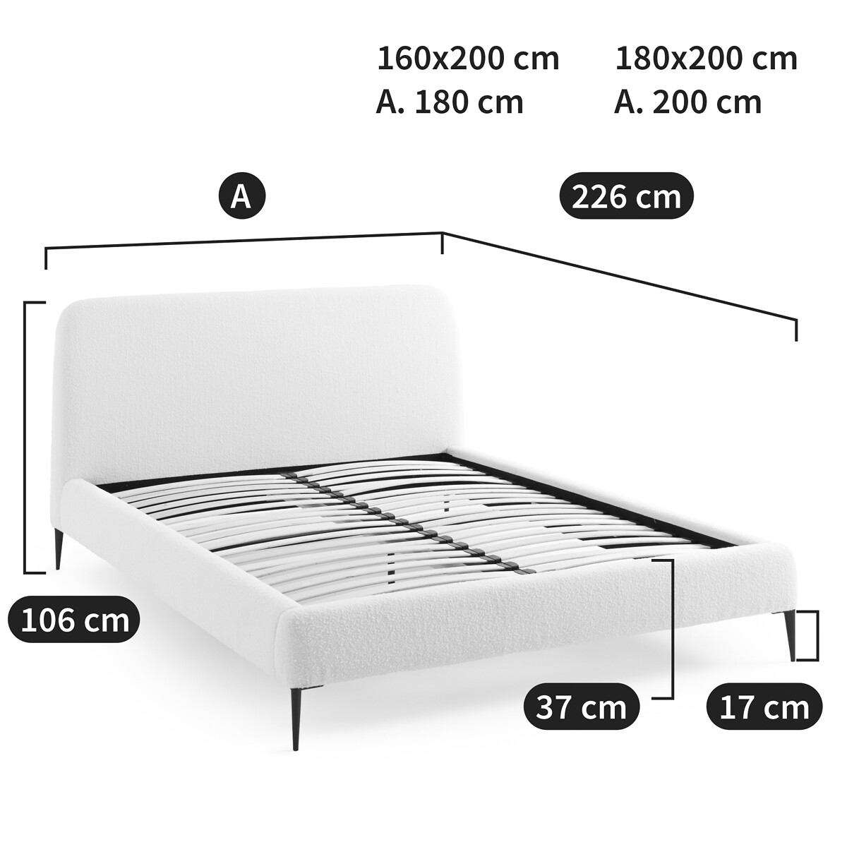 AM.PM<br>Cama de casal em tecido bouclé, modelo Oscar E. Gallina