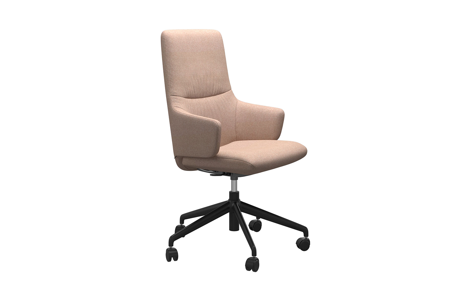 Mint kontorstol Høy stol i tekstil Clover Light Burgundy med arm og matt sort understell