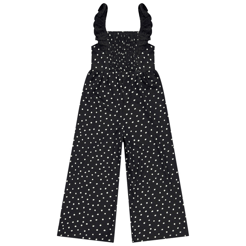Combinaison longue imprimé pois et effet smock pour fille