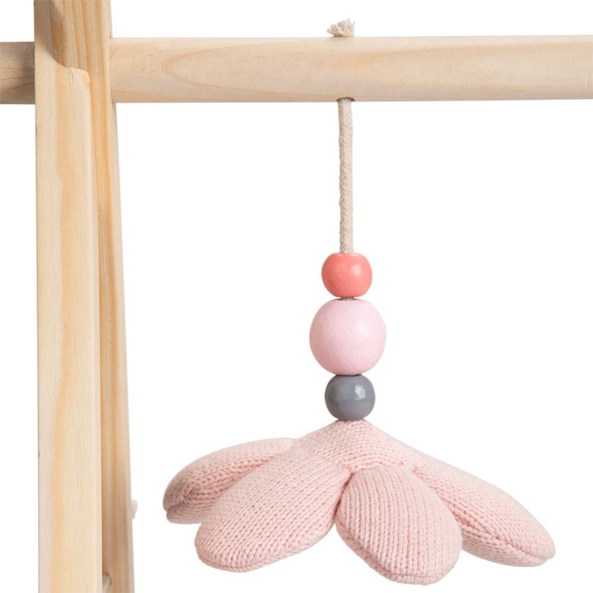 Arche d'éveil en bois + peluches en tricot - Rose - Ecru