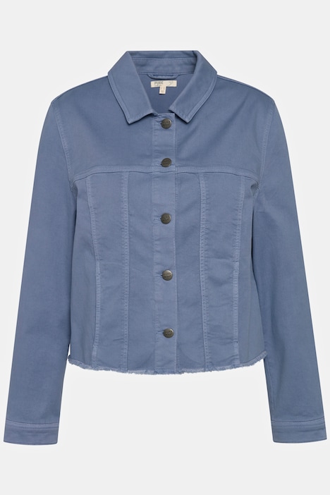 Color-Jeansjacke, Fransensaum, Oversized, Biobaumwolle