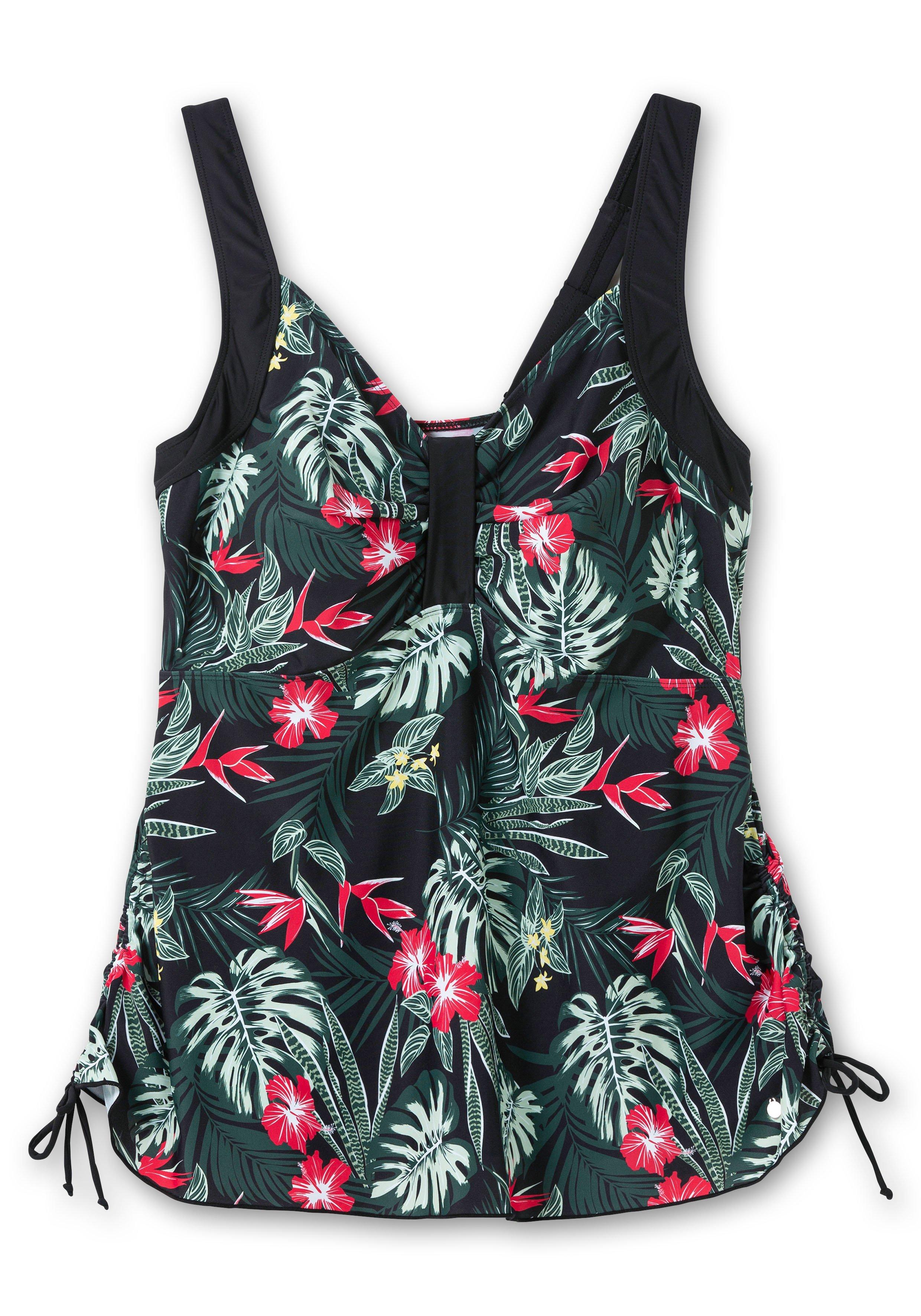 Tankini-Top mit Tropical Print und Raffung