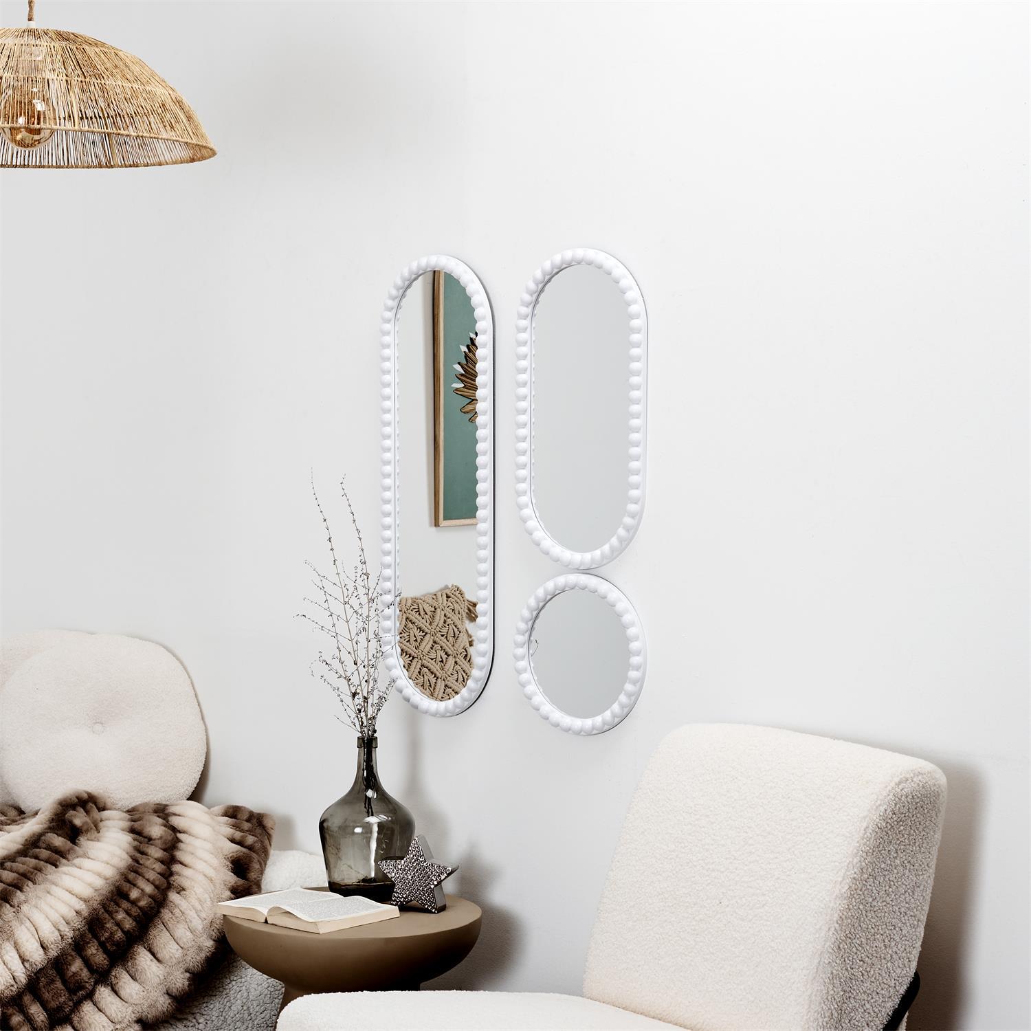 MIROIR CORFU BLANC H75CM X3 PIECES
