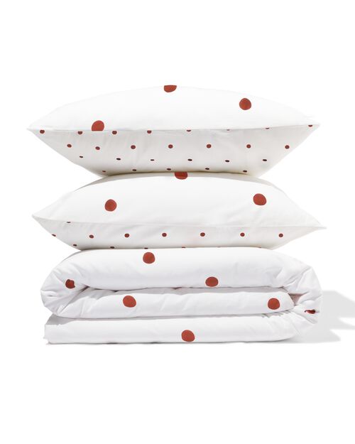 housse de couette 200x200/220 coton doux blanche à pois marron