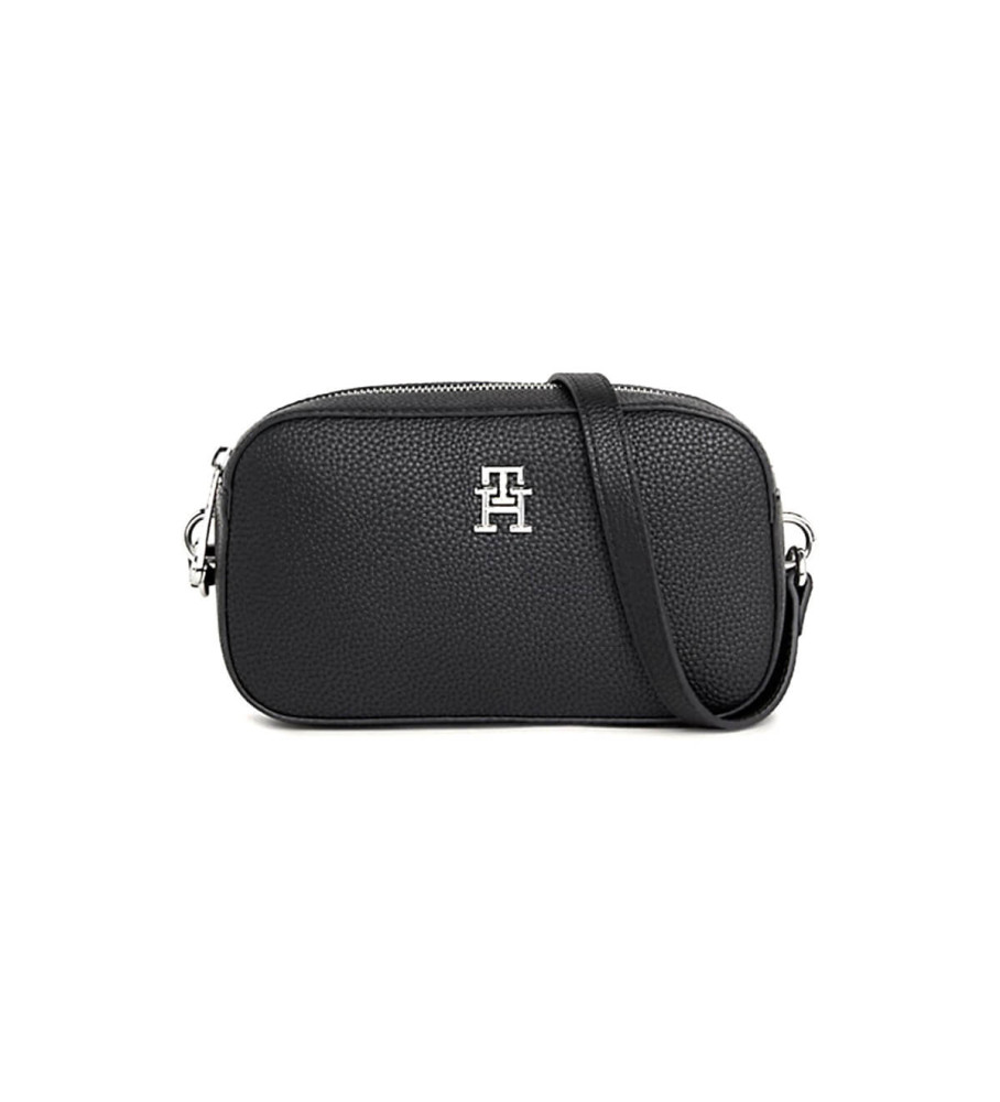 Bolsa Tommy Hilfiger TH Emblem com alça de ombro, preta