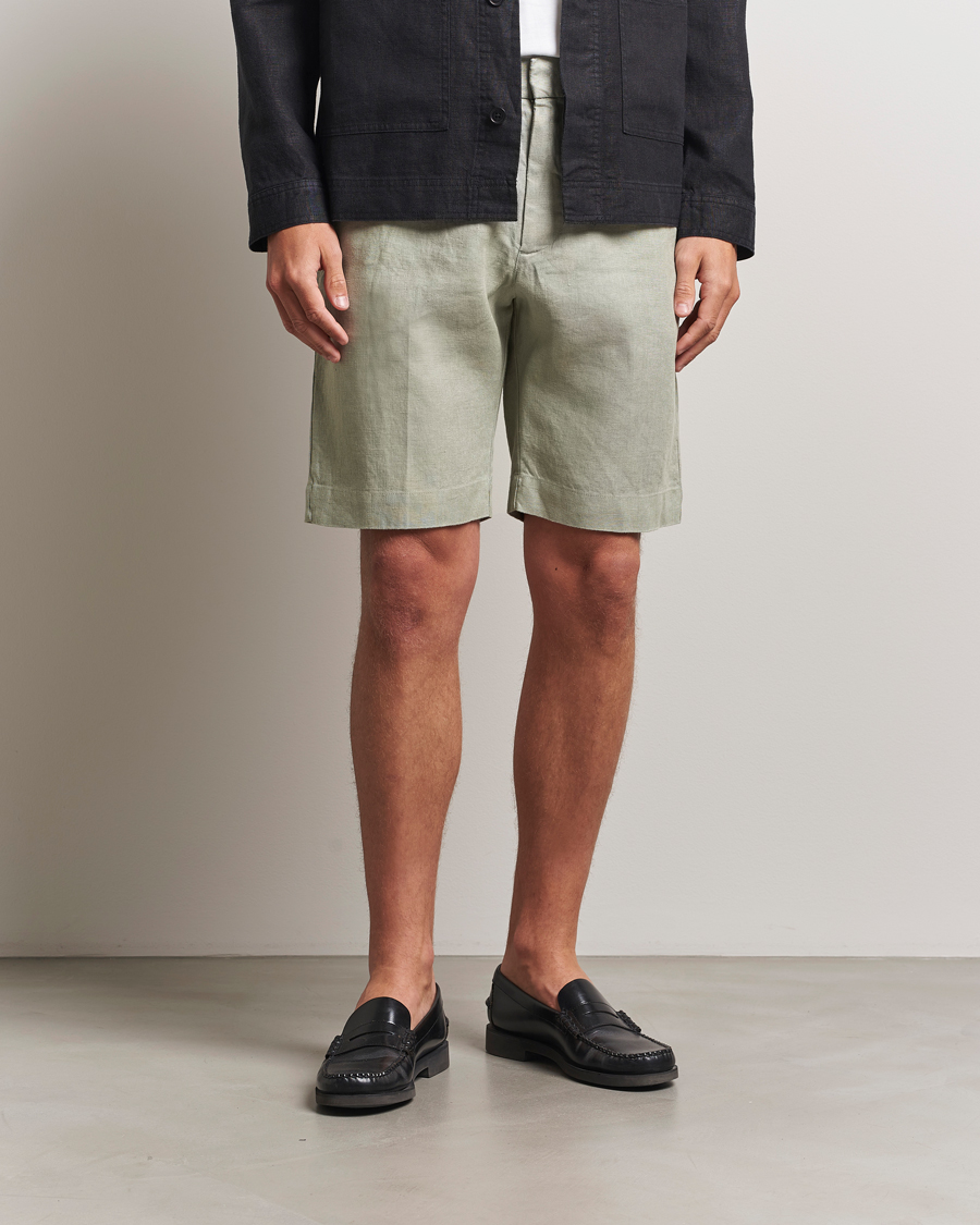 NN07 Billie Pleated Linen Drawstring Shorts Sage Green