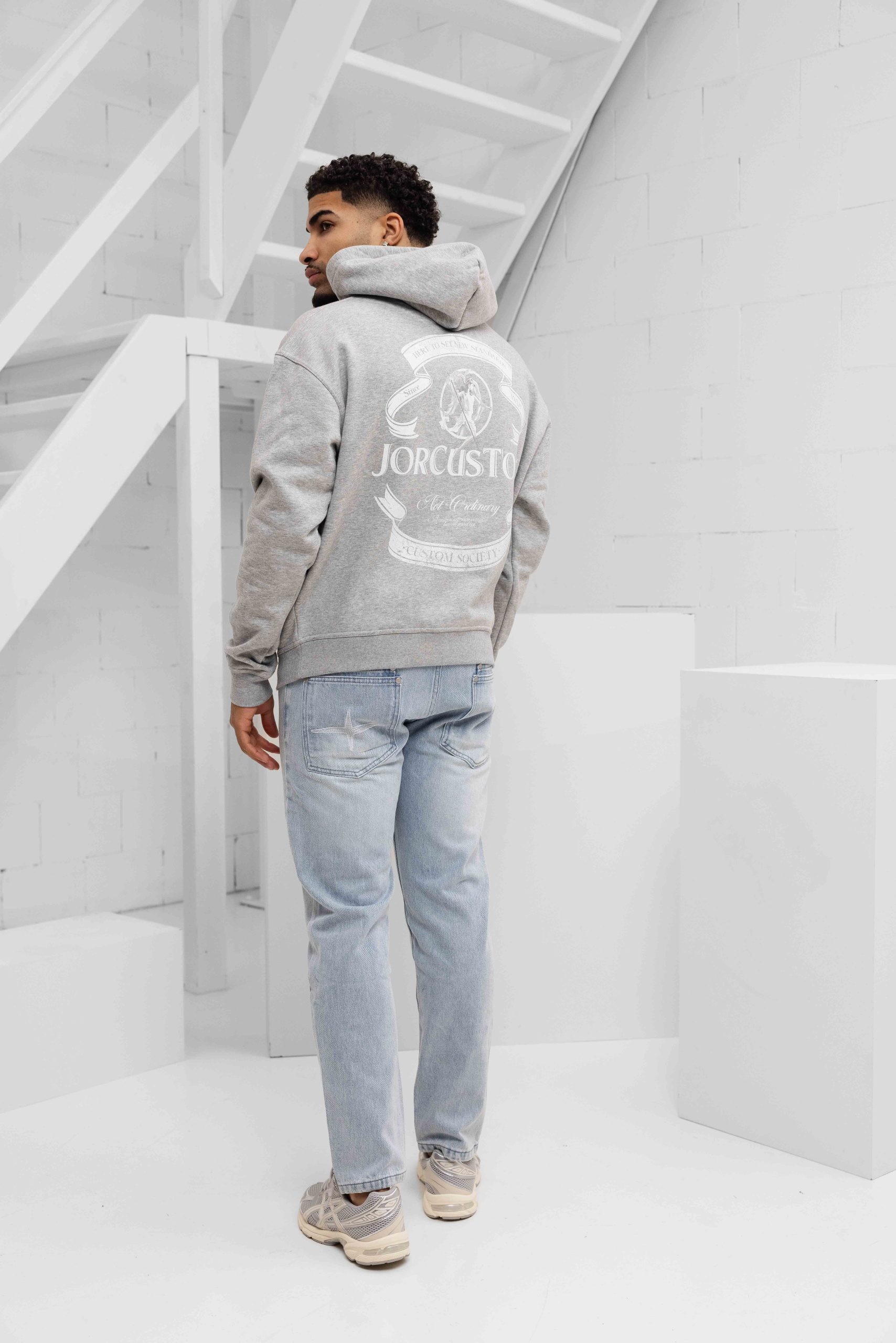 Jorcustom Ribbon Oversized Hoodie Heren Grijs