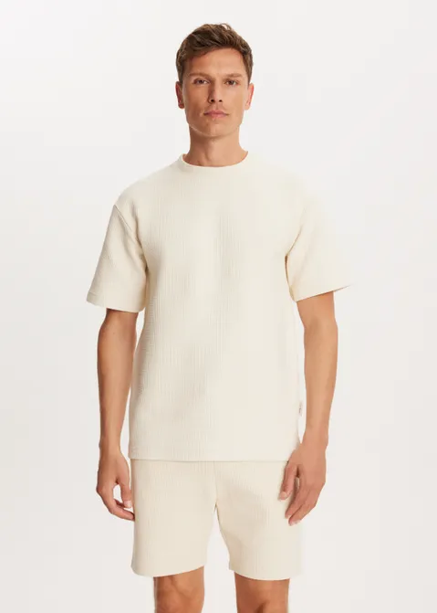 T-shirt met structuur off-white (ECRU)