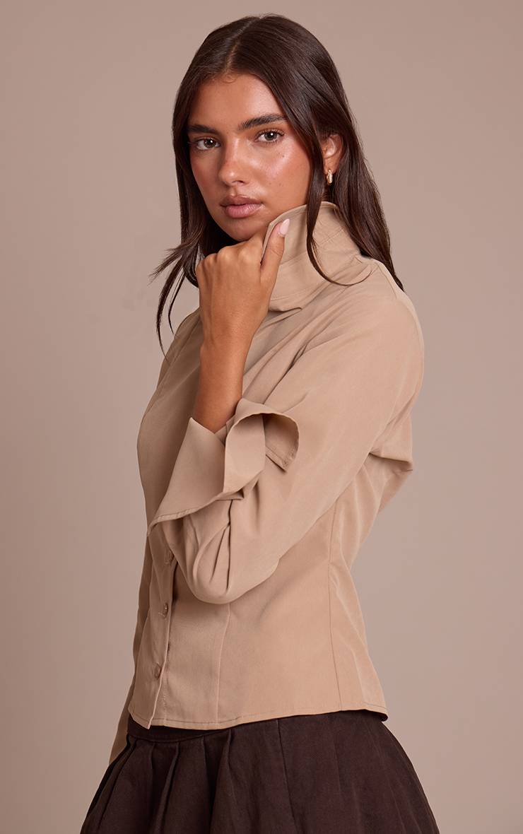 Taupe Chemise Ajustée À Détails De Coutures