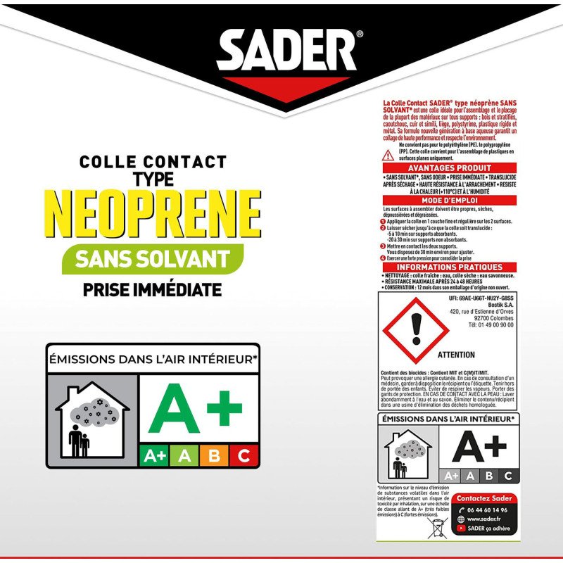 Colle contact type néoprène sans solvant - transparent - 30 mL