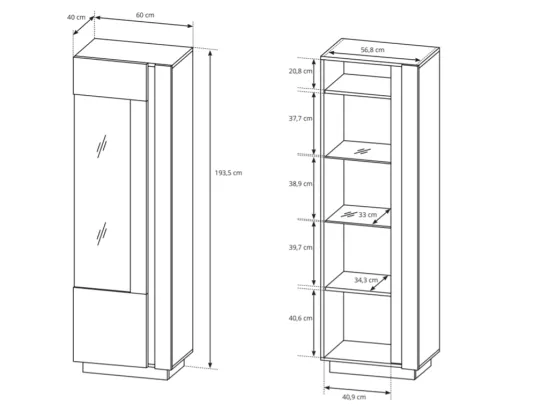 Vitrine MURARI - 1 porte - Avec LEDs - Blanc brillant et chêne