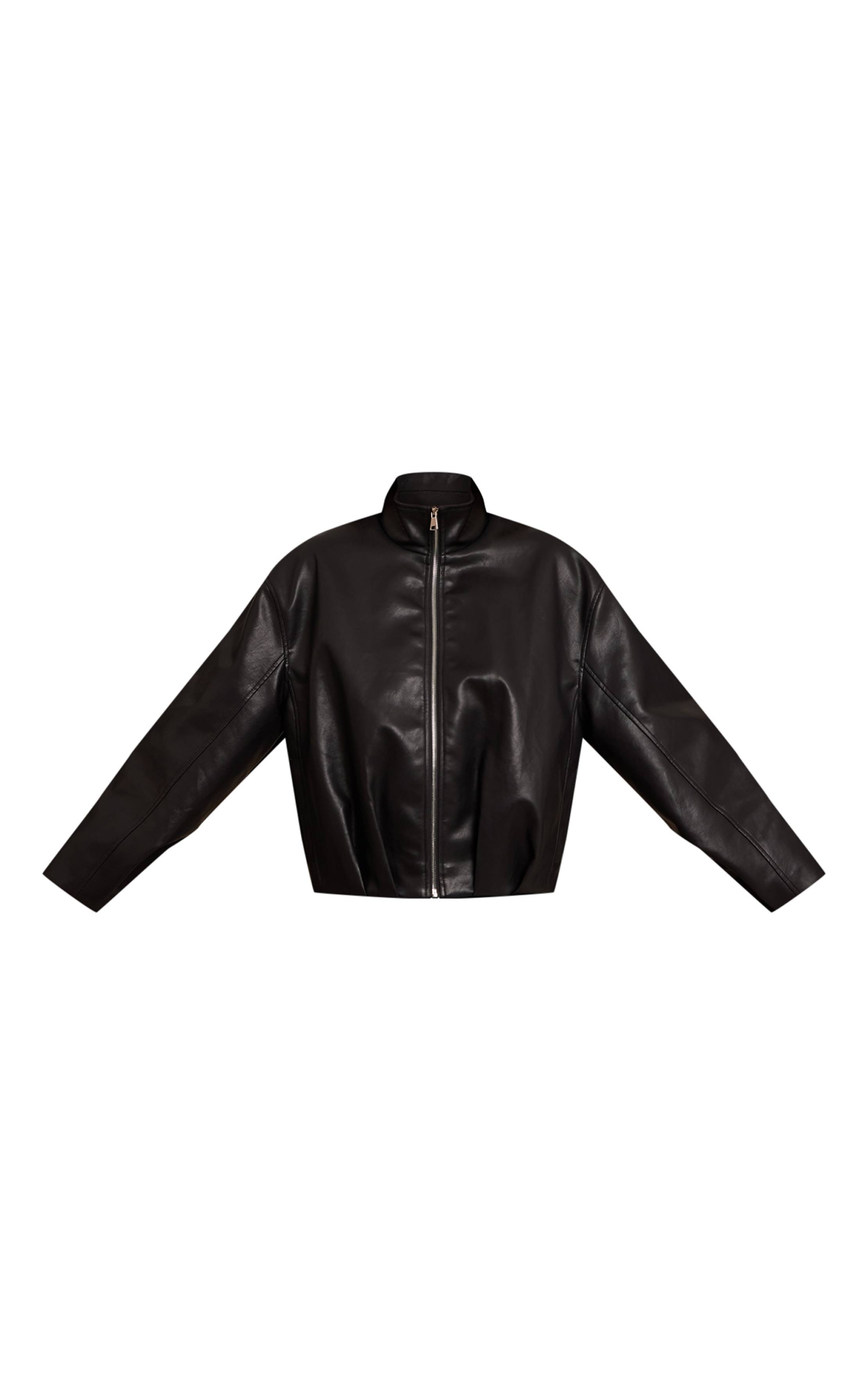 Noir Blouson Aviateur En Synthétiquecuir À Col Montant Avec Dos Froncé