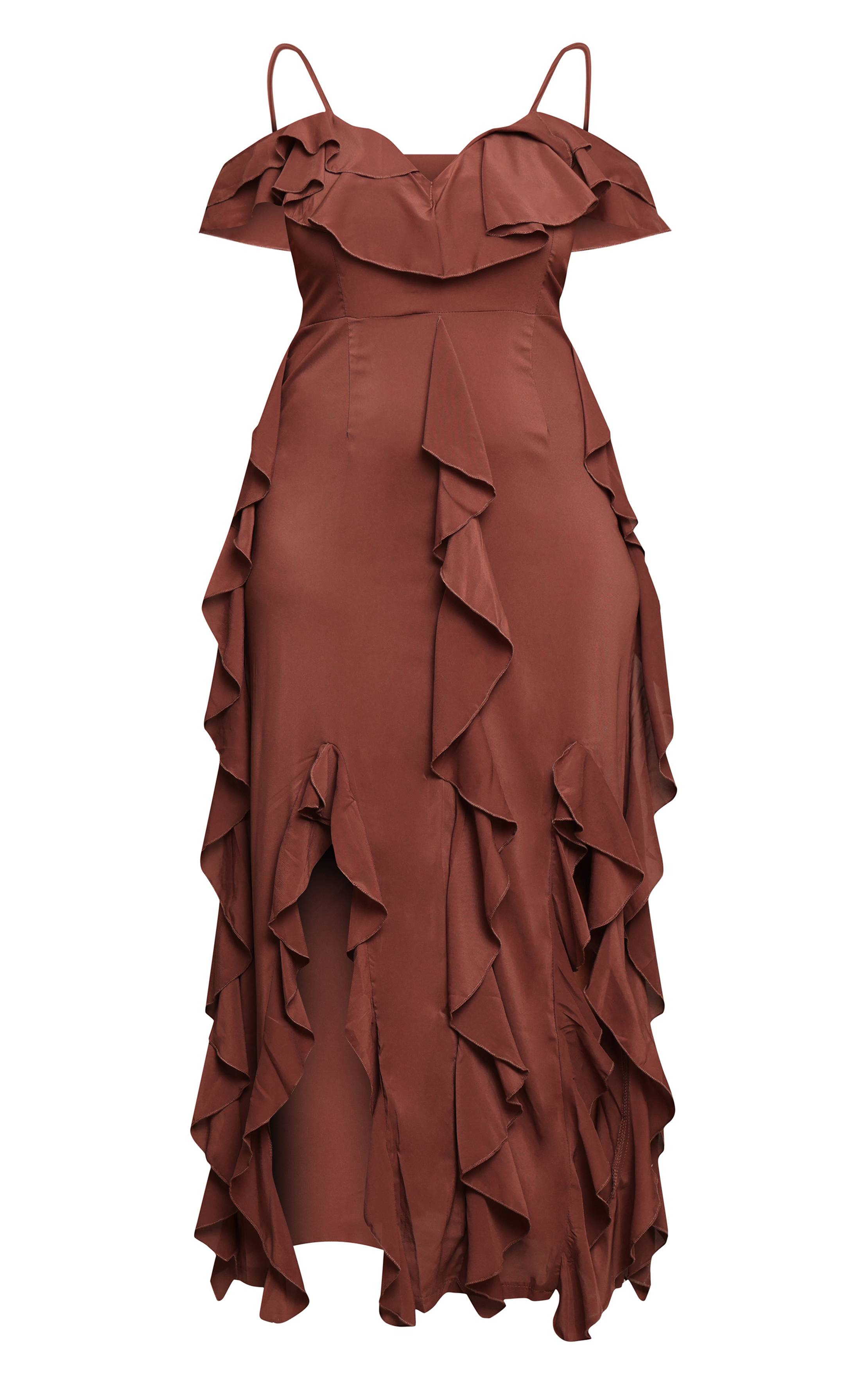 Chocolat Robe Maxi Grande Taille À Épaules Dénudées Avec Détails Volantés Et Bretelles