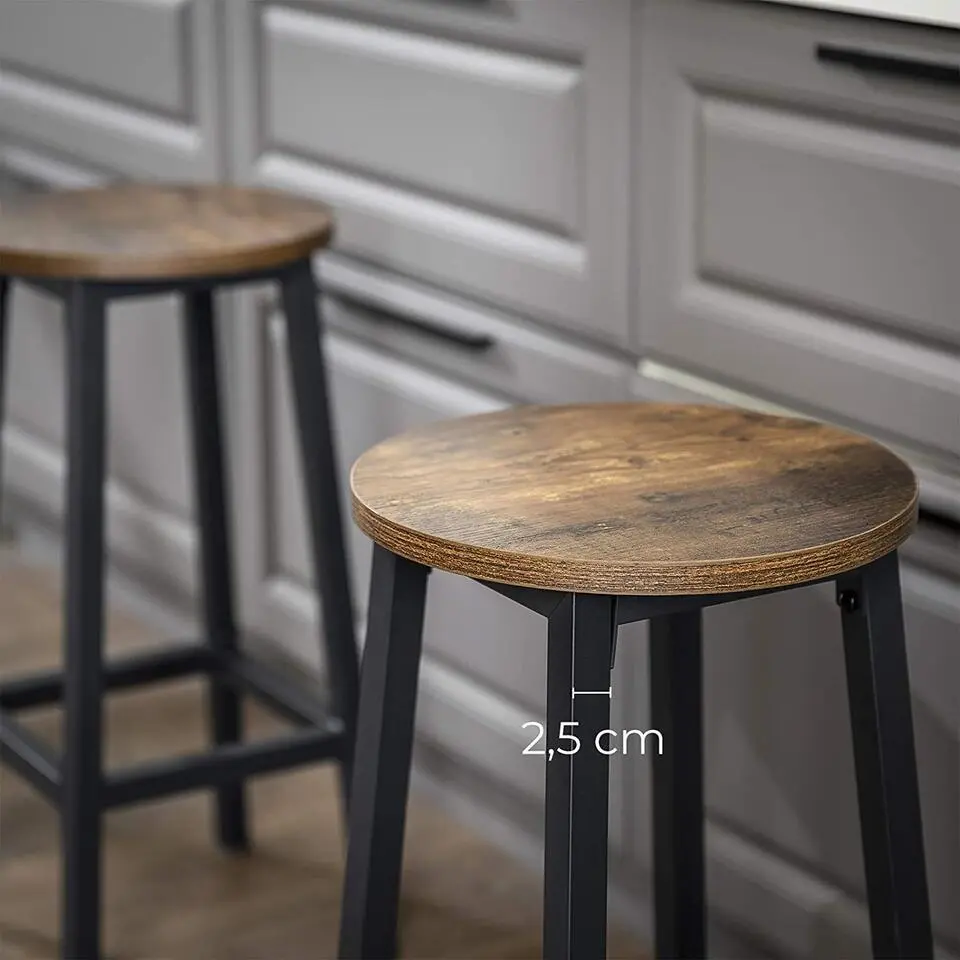 Set van 2 barkrukken - met stabiel stalen frame - hoogte 65 cm - Bruin