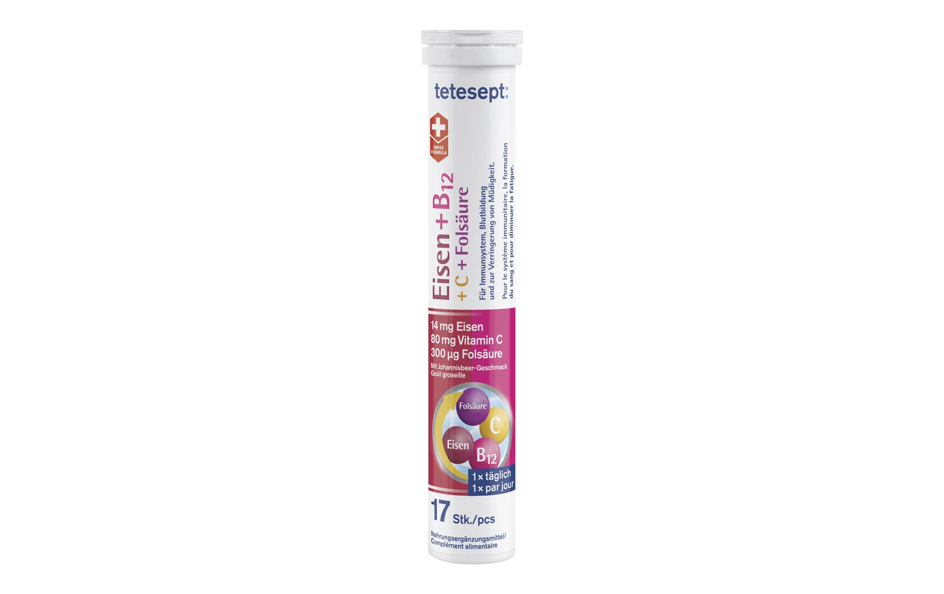 Eisen + B12 Brausetabletten 17 StückNahrungsergänzungsmittel mit Eisen, Vitaminen und Folsäure