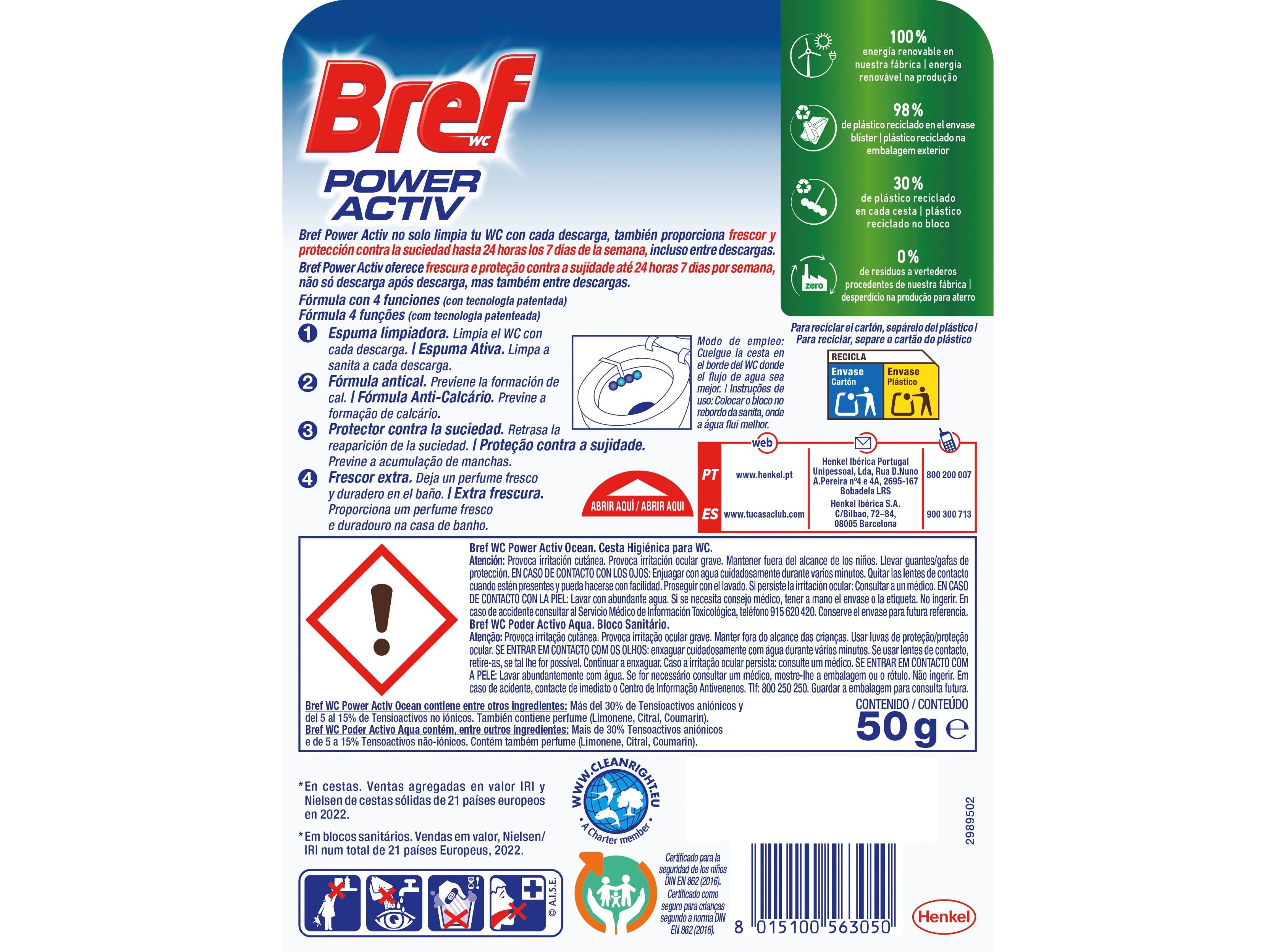 BLOCO BREF SONASOL SANITÁRIO PODER ACTIVO AQUA 50G