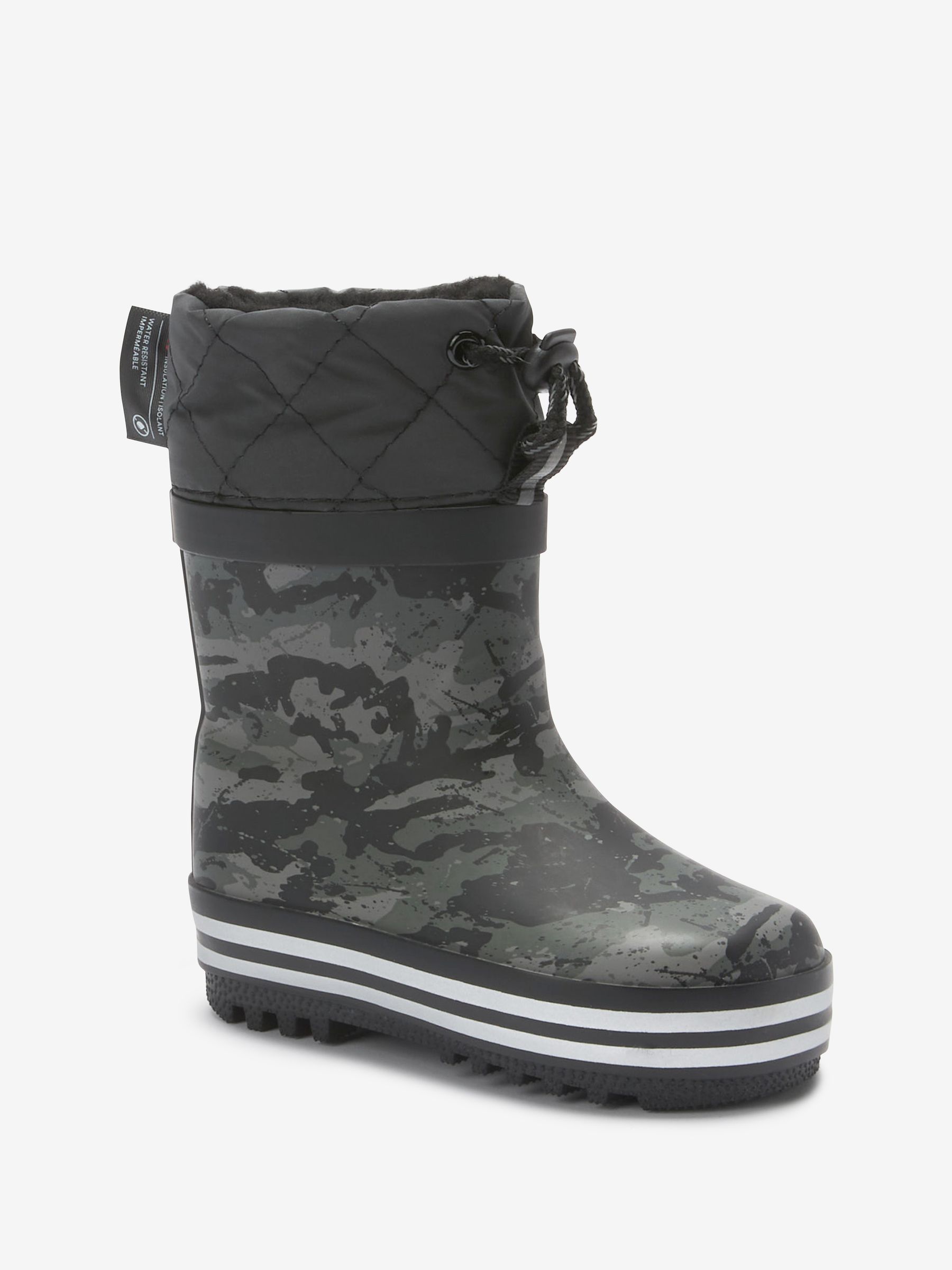 Zwart-wit met camouflageprint - Warme gevoerde regenlaarzen met rand