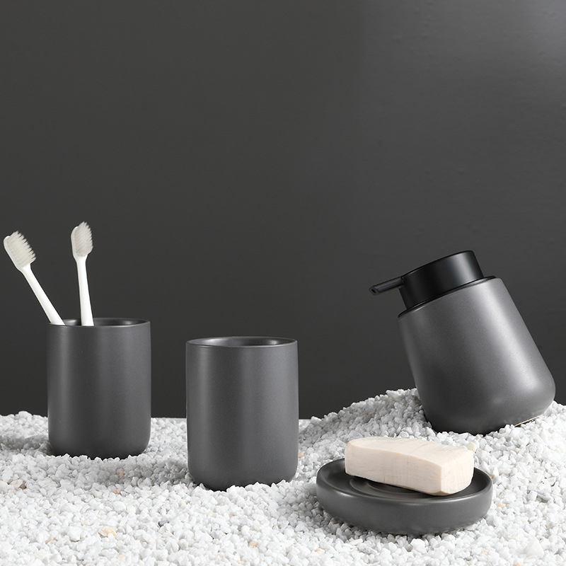 (4-tlg. Set) Keramik Badezimmer Accessoire Bad Essentials - Grau