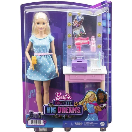 Barbie „Bühne frei für große Träume“ Malibu Schminktisch Spielset mit Puppe
