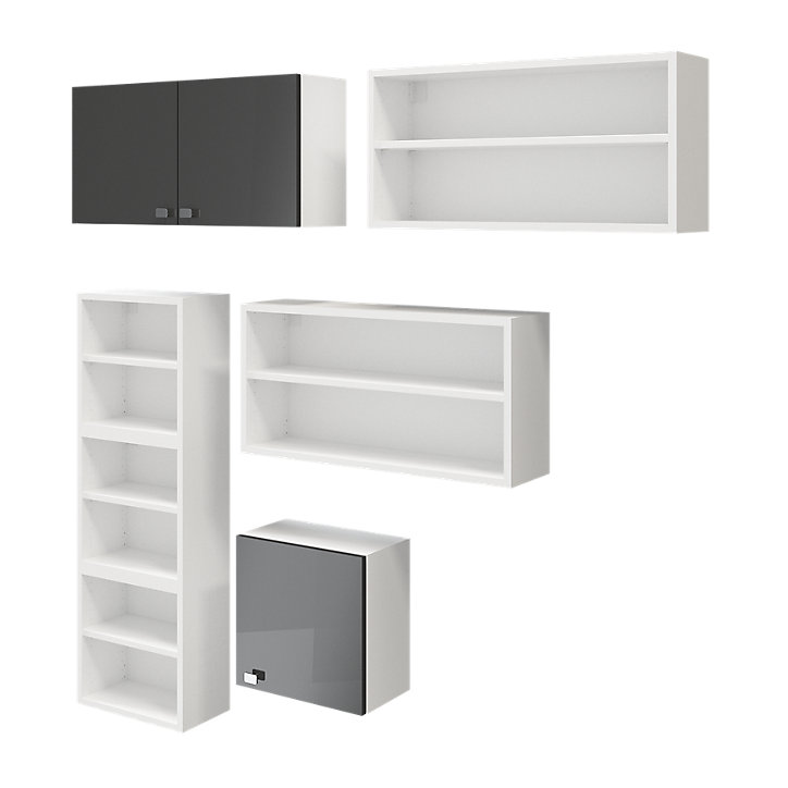 Ensemble de meubles de rangement muraux blancs avec portes anthracite brillant GoodHome Atomia P. 22 cm
