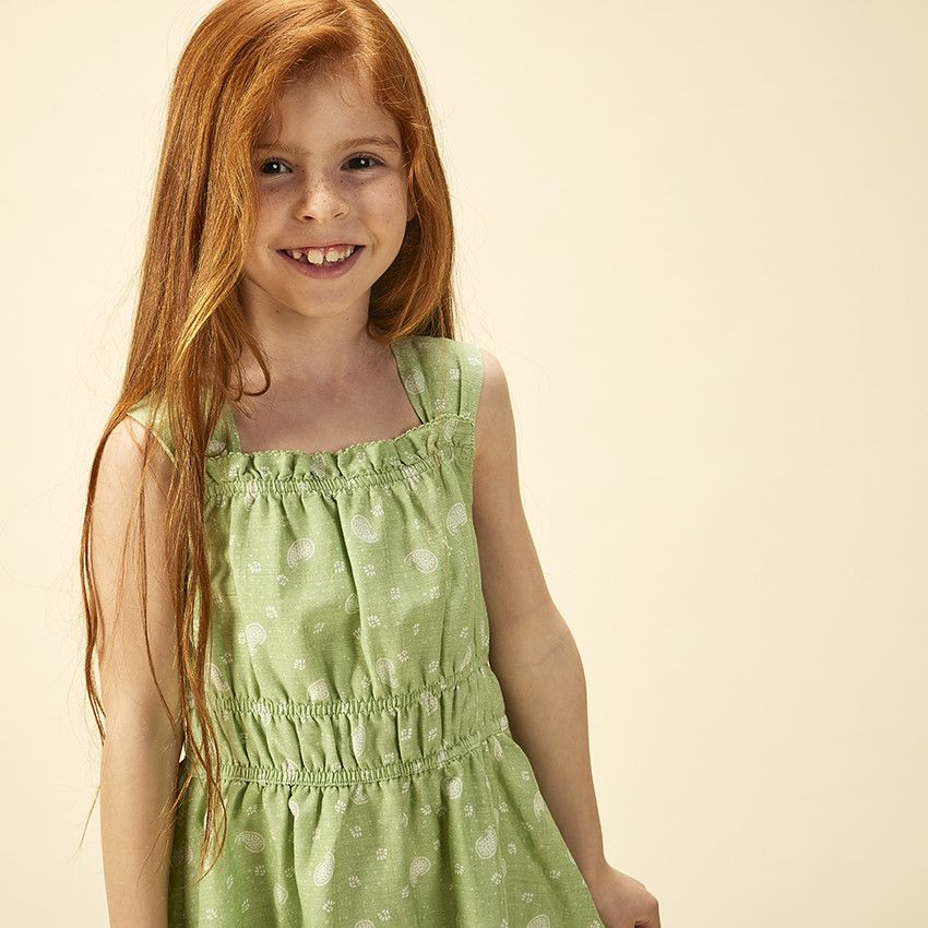 Robe sans manches imprimé cachemire pour fille - Vert