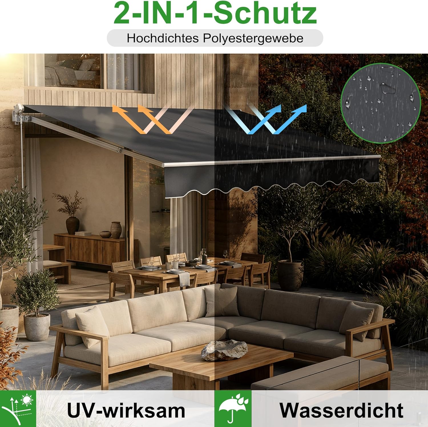 Aluminium Markise 4 x 3 m Balkonmarkise Sonnenschutz Kassettenmarkise Gelenkarmmarkise Sonnensegel Dunkelgrau