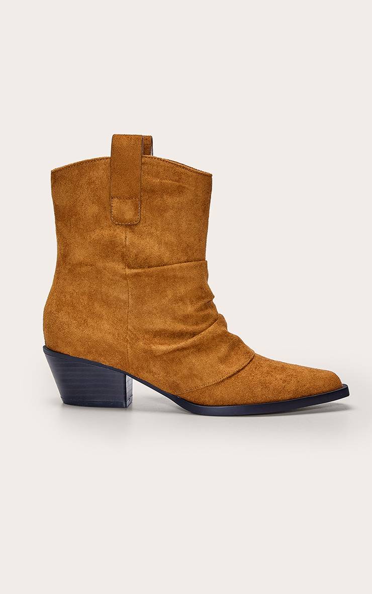 Marron Bottine Western Plissée En Daim