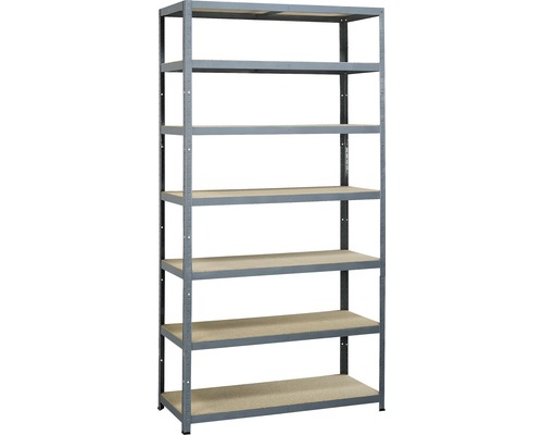 Zware stellingkast Strong Tower XL grijs 222x120x45 cm 7 houten planken draagvermogen 1400 kg
