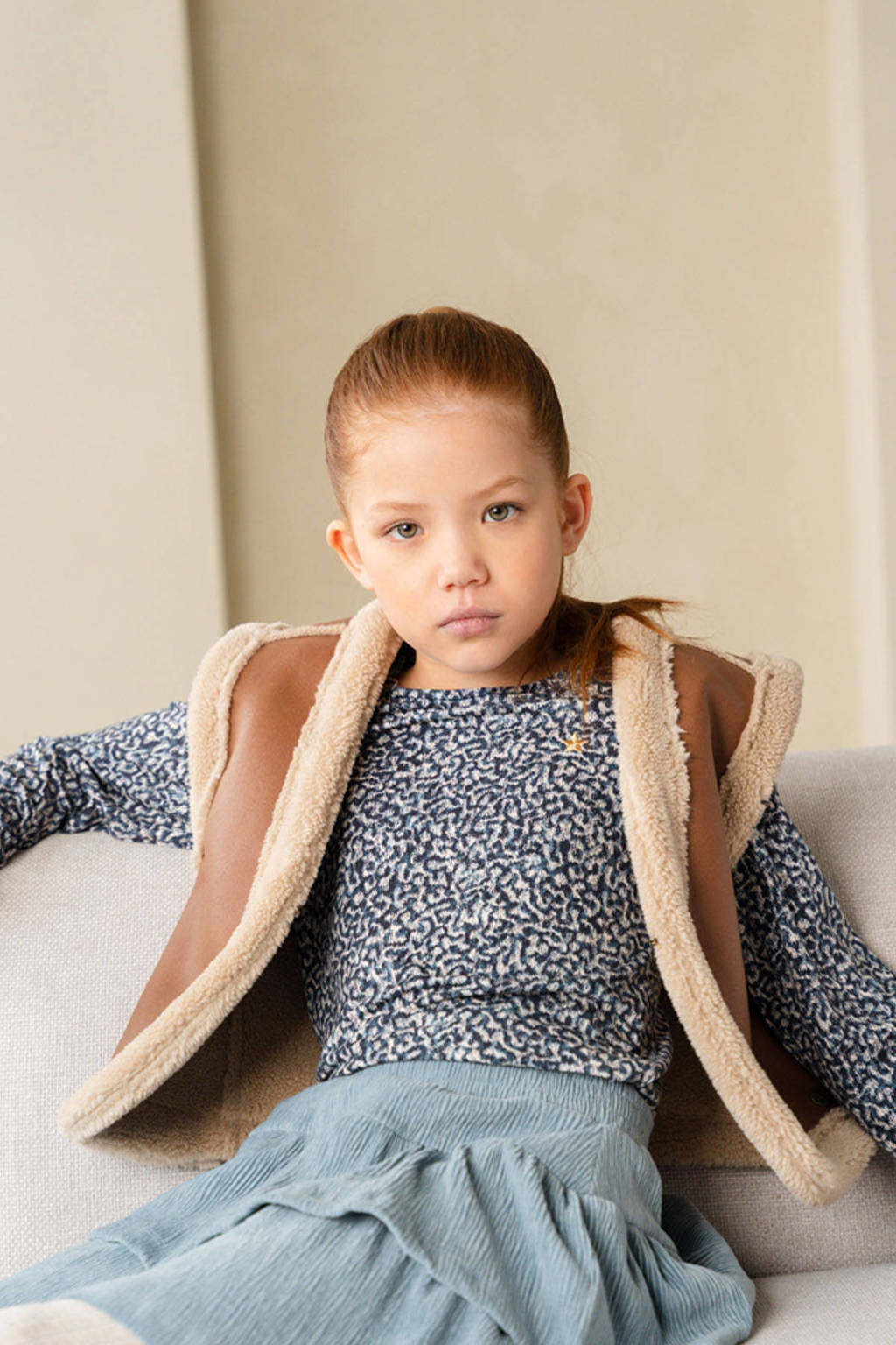 Like Flo reversible gilet Dewi cognac/ecru