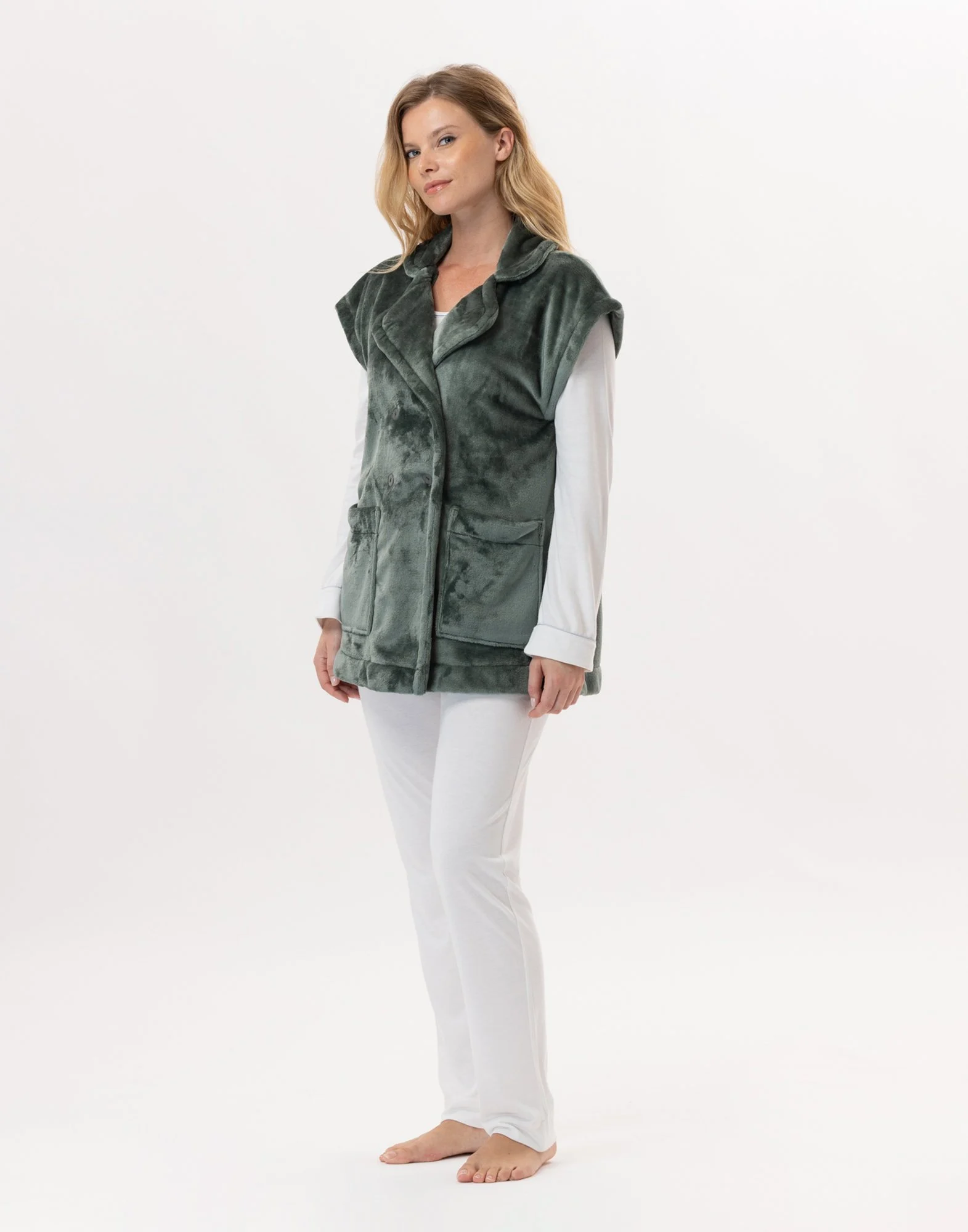 ESSENTIEL 876 - Veste en peluche flanelle | Vert