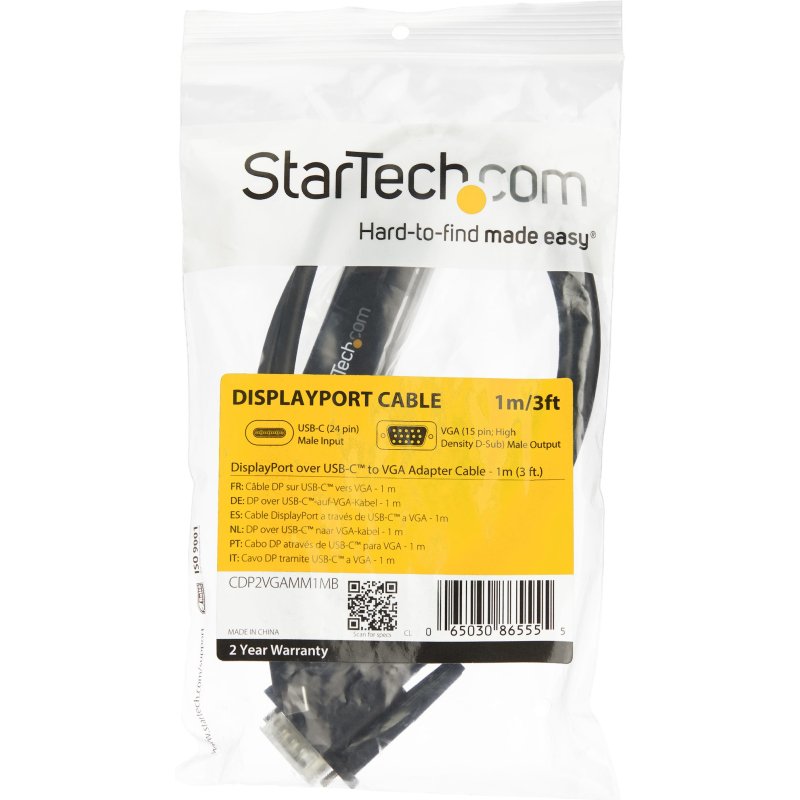 StarTech.com Adaptateur USB-C vers VGA 1m - Câble Vidéo Actif USB Type C vers VGA - 1920x1200/1080p - Compatible Thunderbolt 3 - Convertisseur USB-C à VGA - DP Alt Mode HBR2