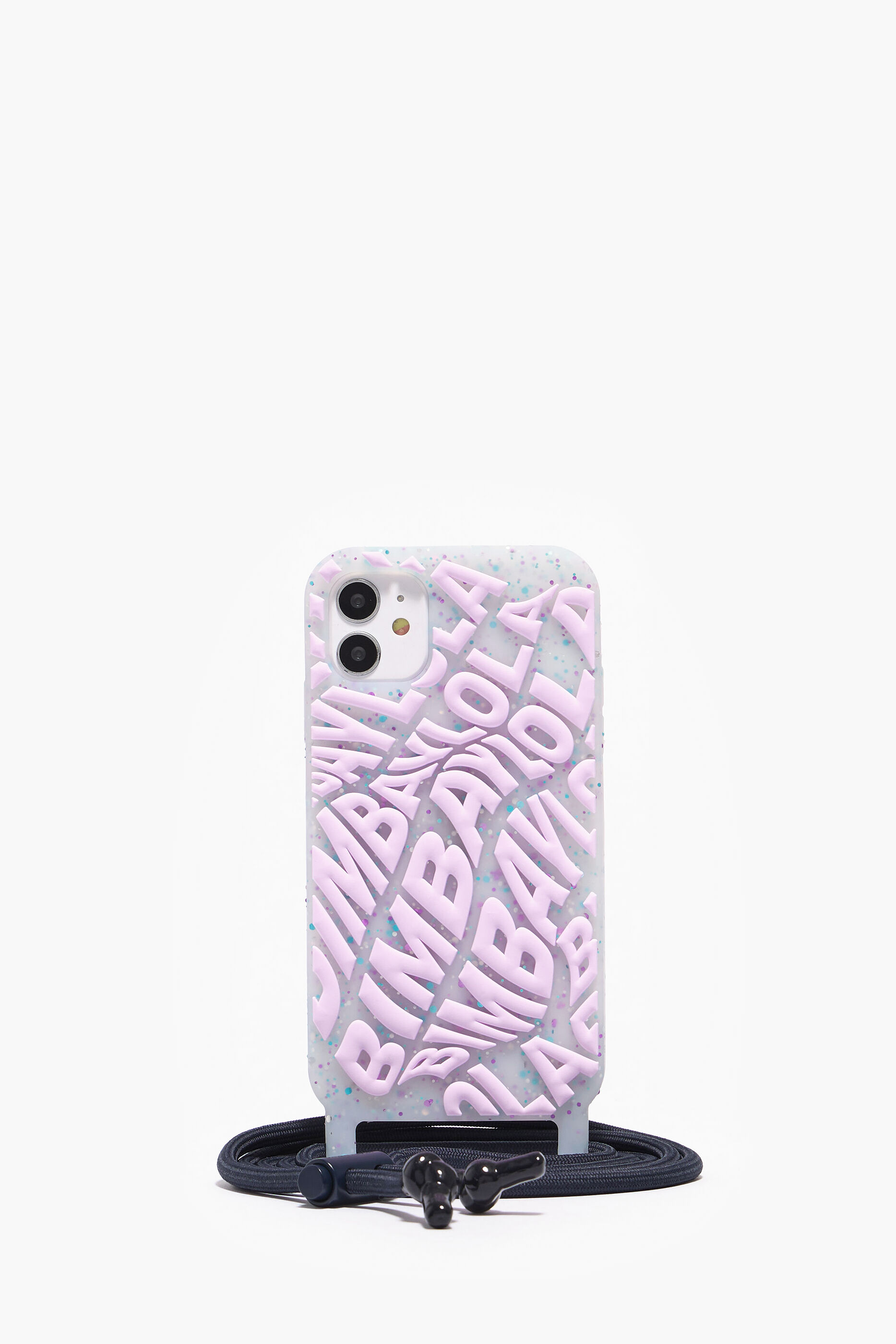Capa transparente roxa com o logotipo da marca para iPhone 11