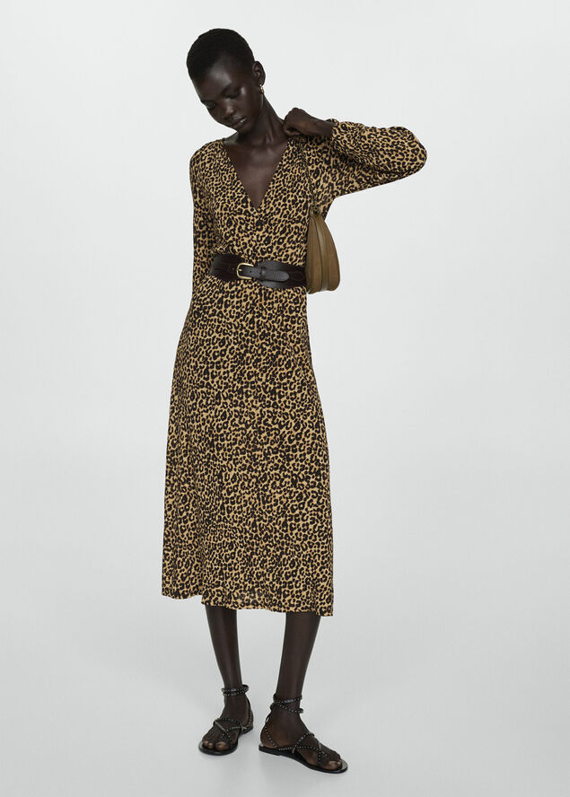 MANGO Leopard gown Brown