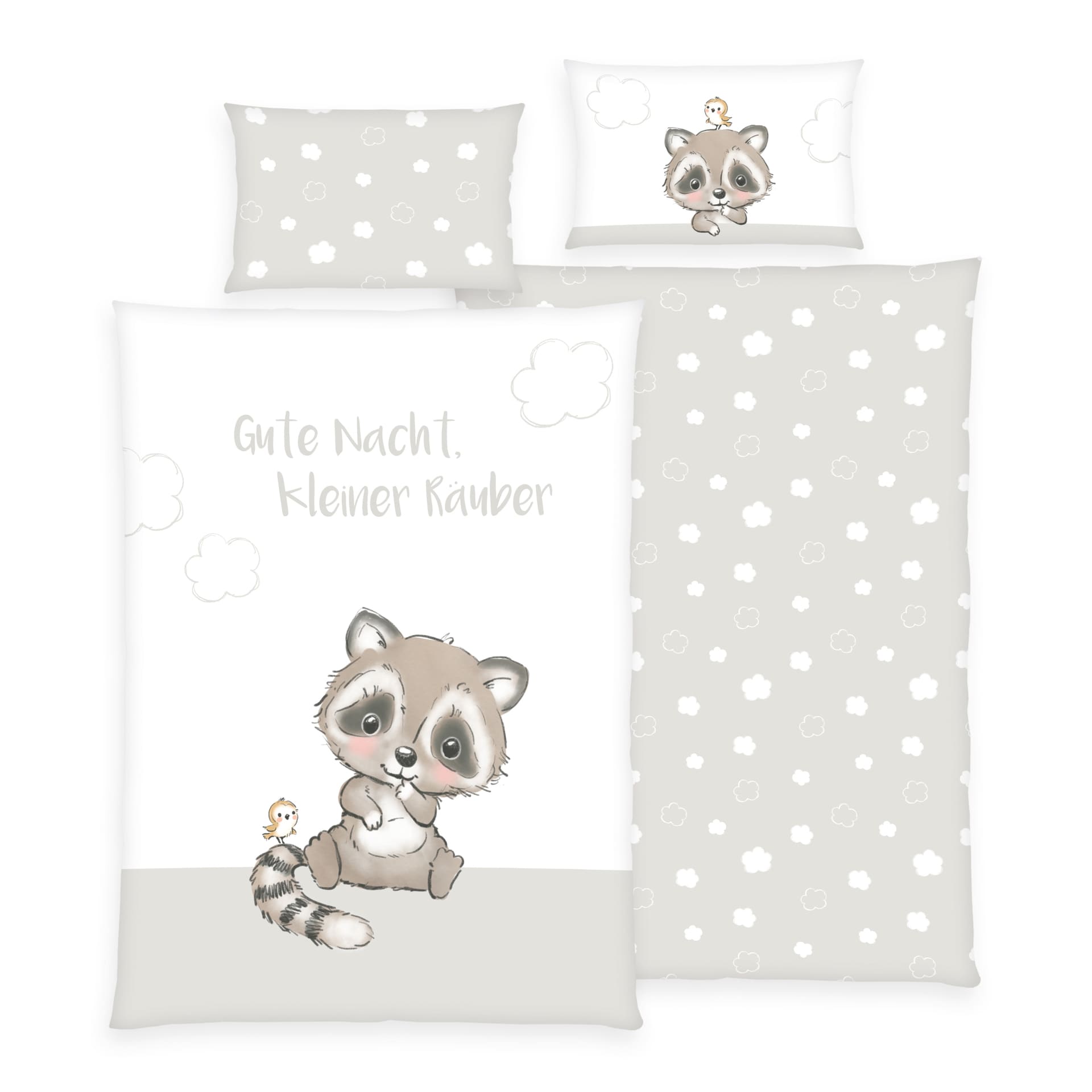 baby best Renforcé-Babybettwäsche KLEINER RÄUBER 100 x 135 cm grau/weiß