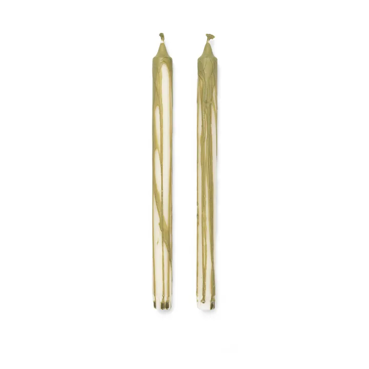 Ferm Living Bougie Dryp en cire végétale- Set de 2 | Vert olive