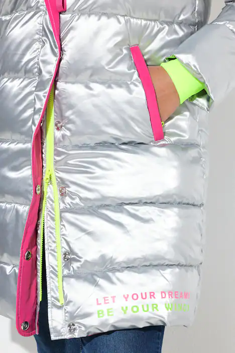 Steppmantel, Straight Fit, Neon-Details, Rückenprint, silber